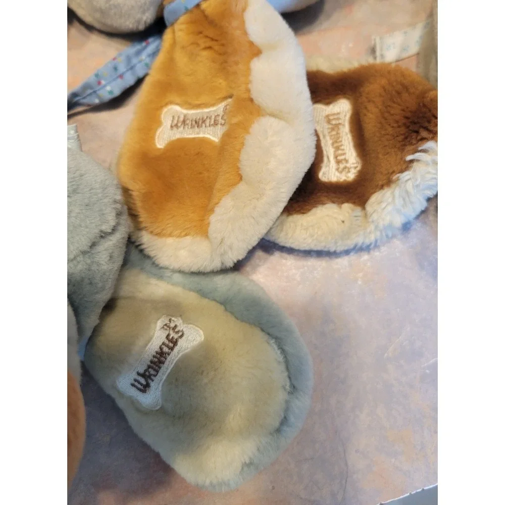 Vintage Wrinkles Dog Plush Puppet Lot of 3 Ganz Bros Tan Grey 1980s ID Tags